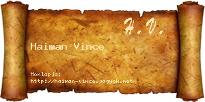 Haiman Vince névjegykártya